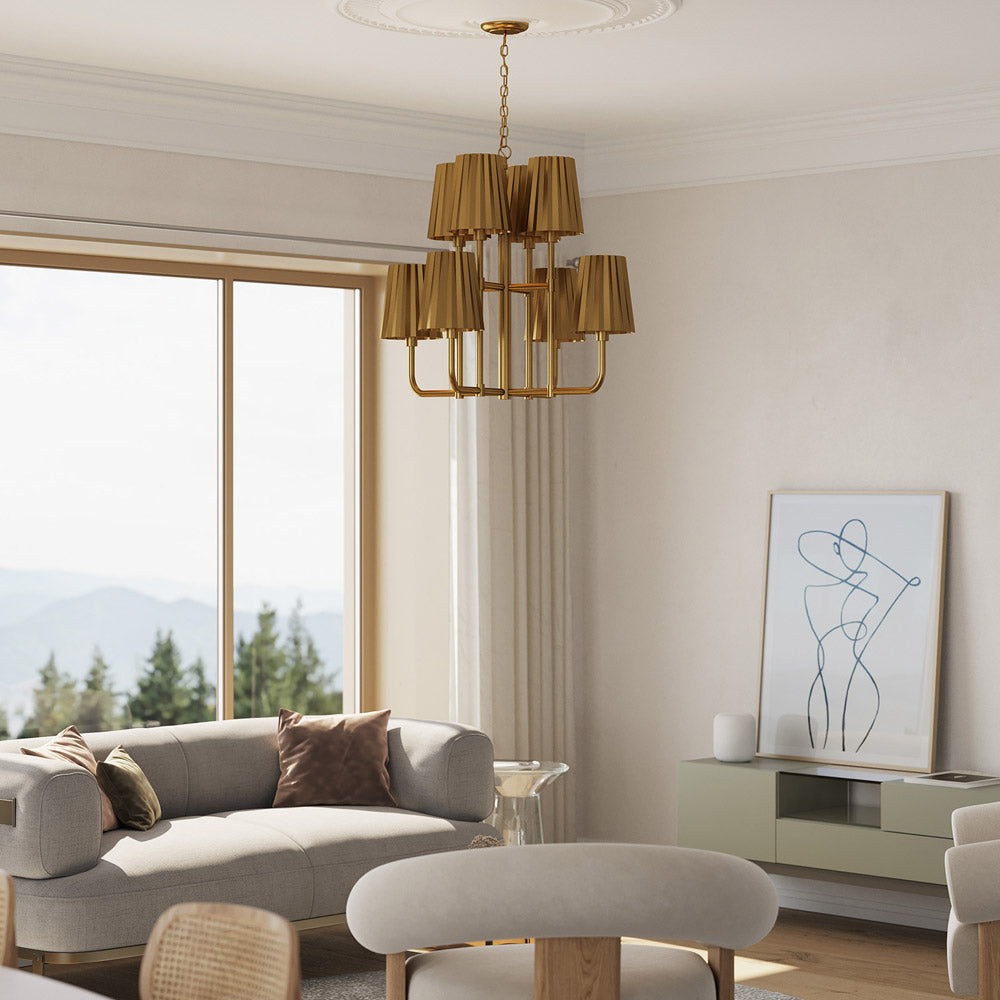 Plisse Chandelier in living room.