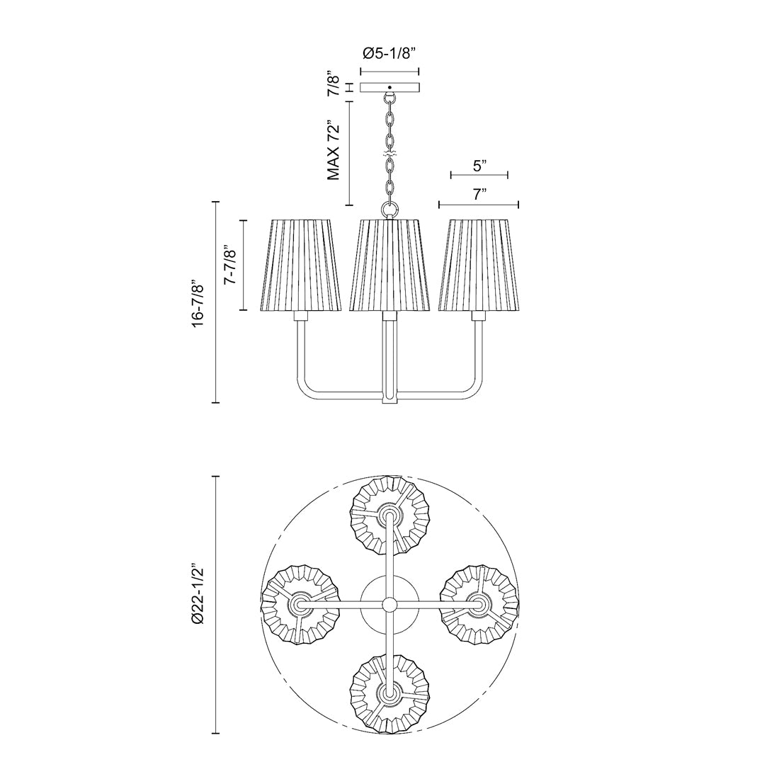 Plisse Chandelier - line drawing.