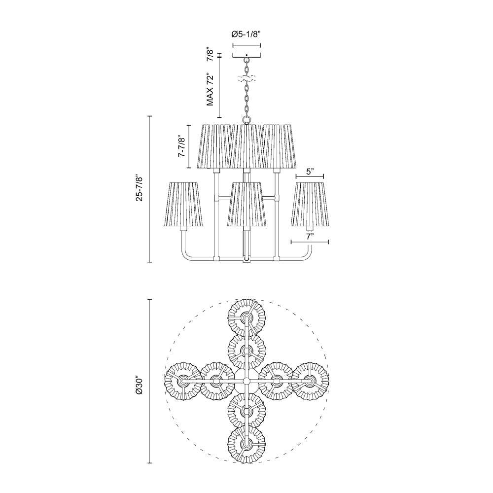 Plisse Chandelier - line drawing.