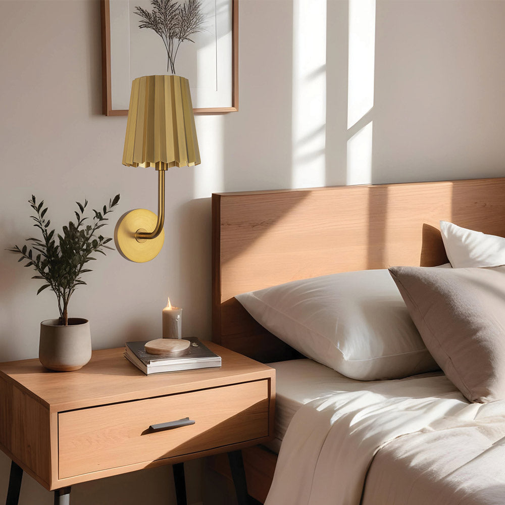 Plisse Wall Light in bedroom.