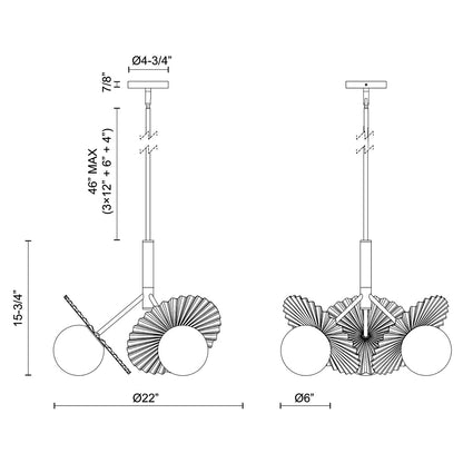 Plume Chandelier - line drawing.