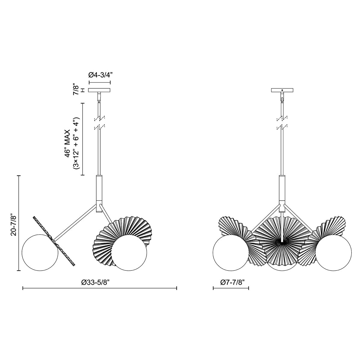 Plume Chandelier - line drawing.