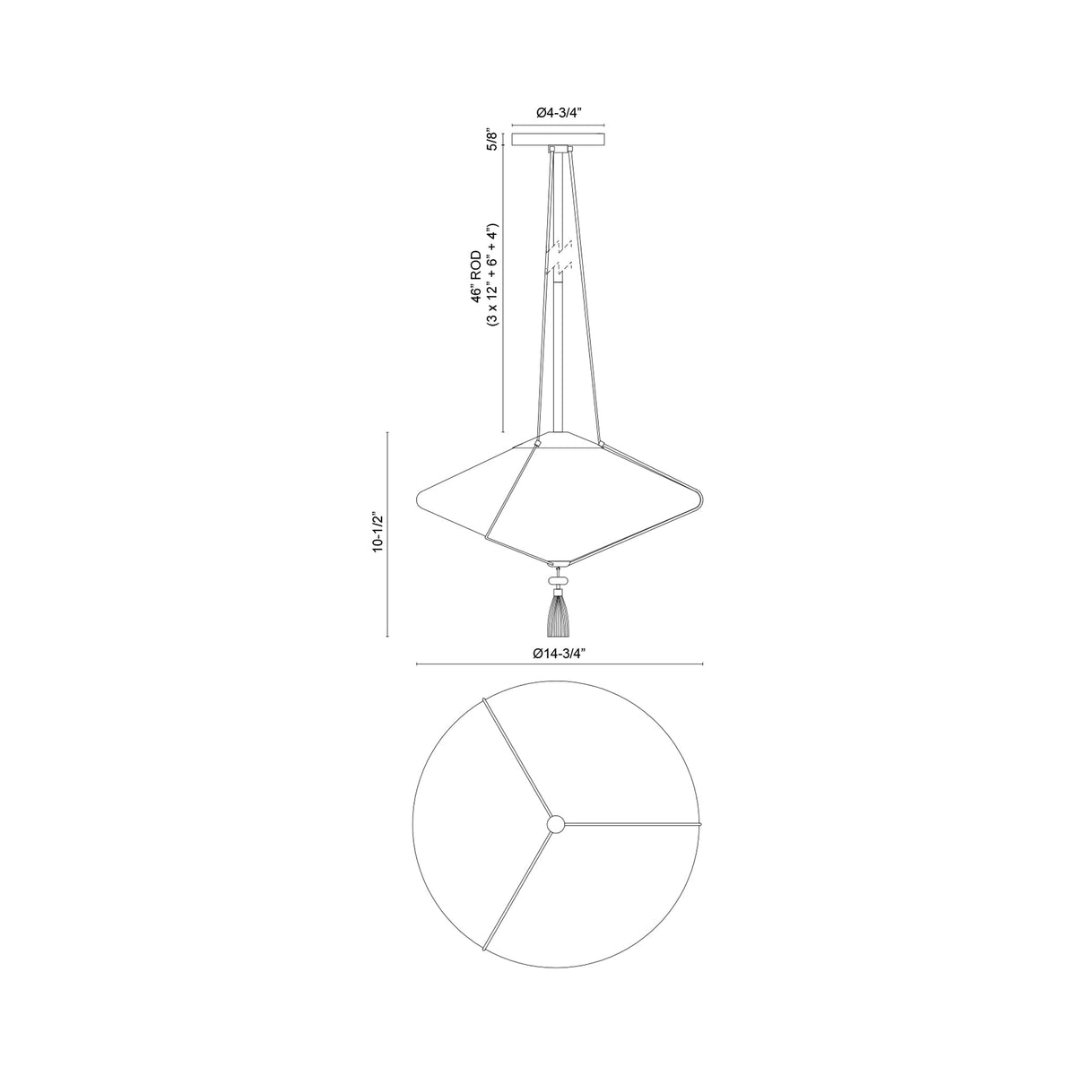 Reeve Pendant Light - line drawing.
