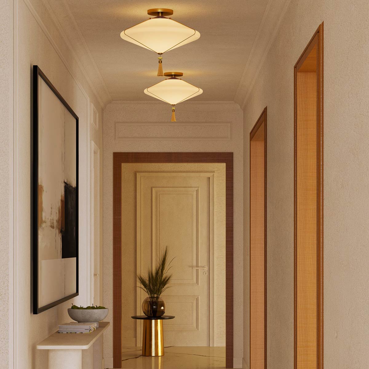 Reeve Semi Flush Mount Ceiling Light in hallway.