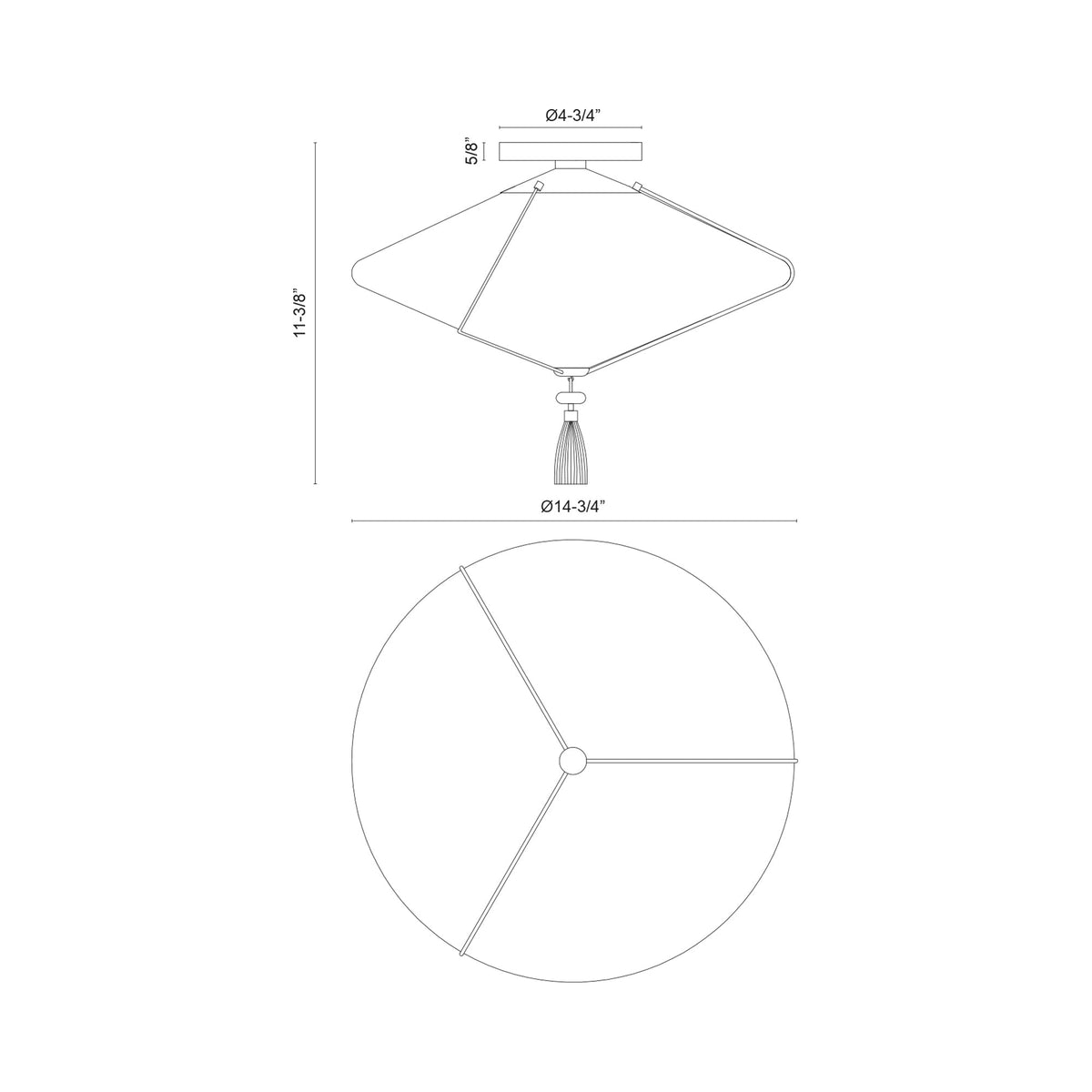 Reeve Semi Flush Mount Ceiling Light - line drawing.