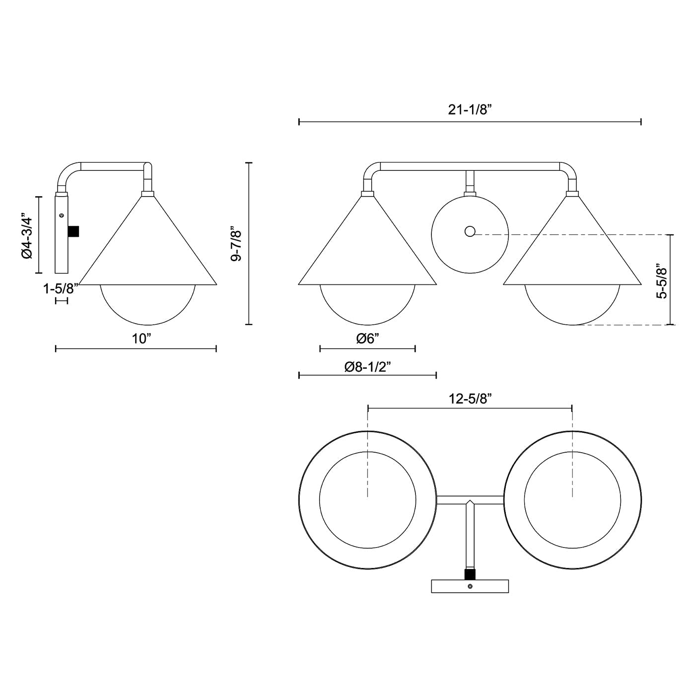 Remy Vanity Wall Light - line drawing.