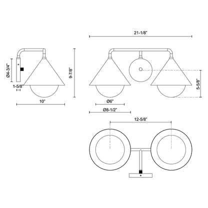 Remy Vanity Wall Light - line drawing.