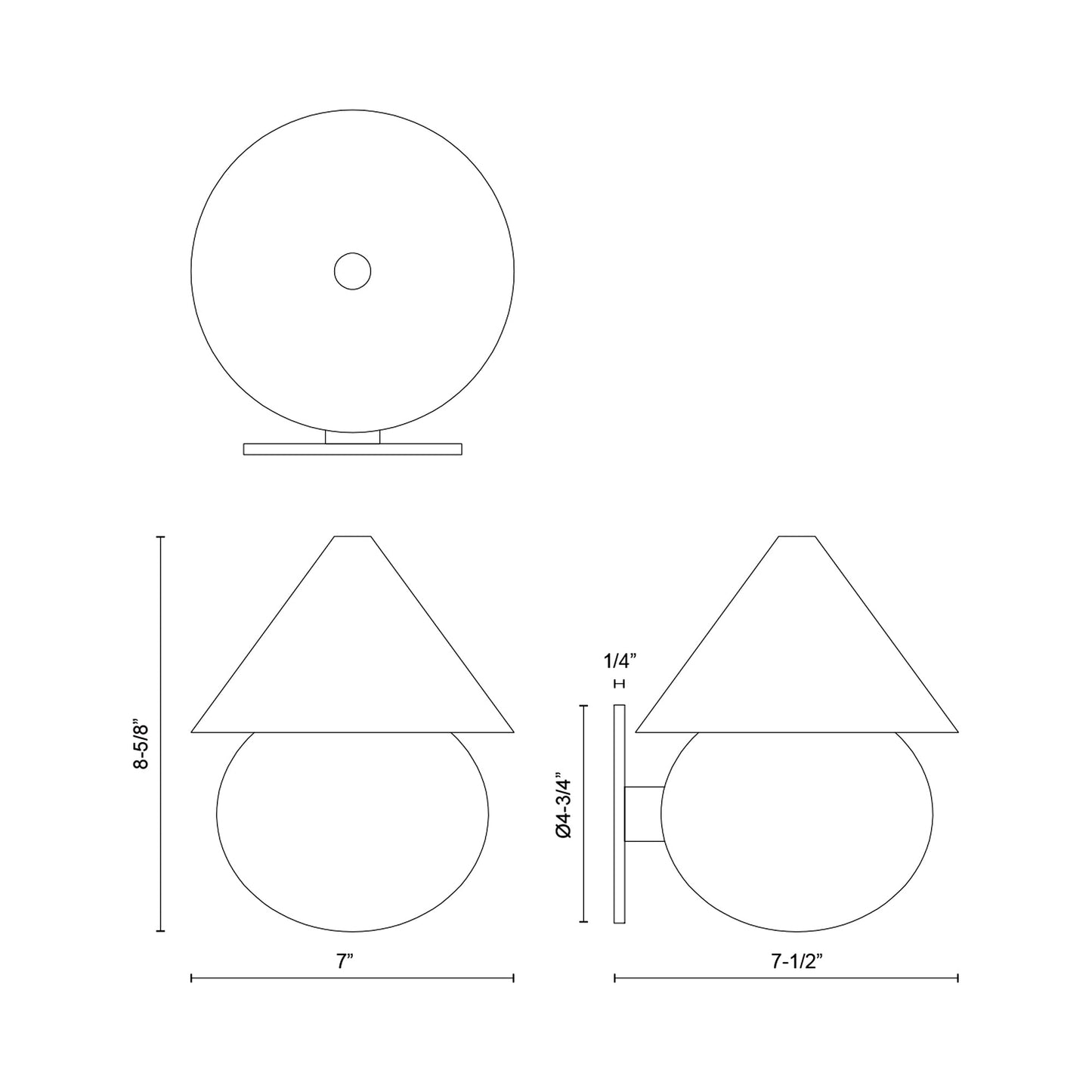 Rowan LED Wall Light - line drawing.