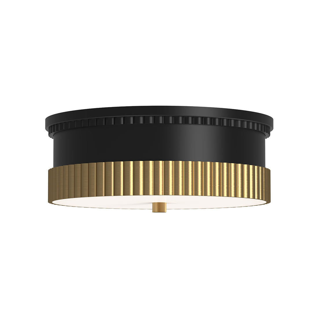 Rue Flush Mount Ceiling Light in Matte Black/Brushed Gold.