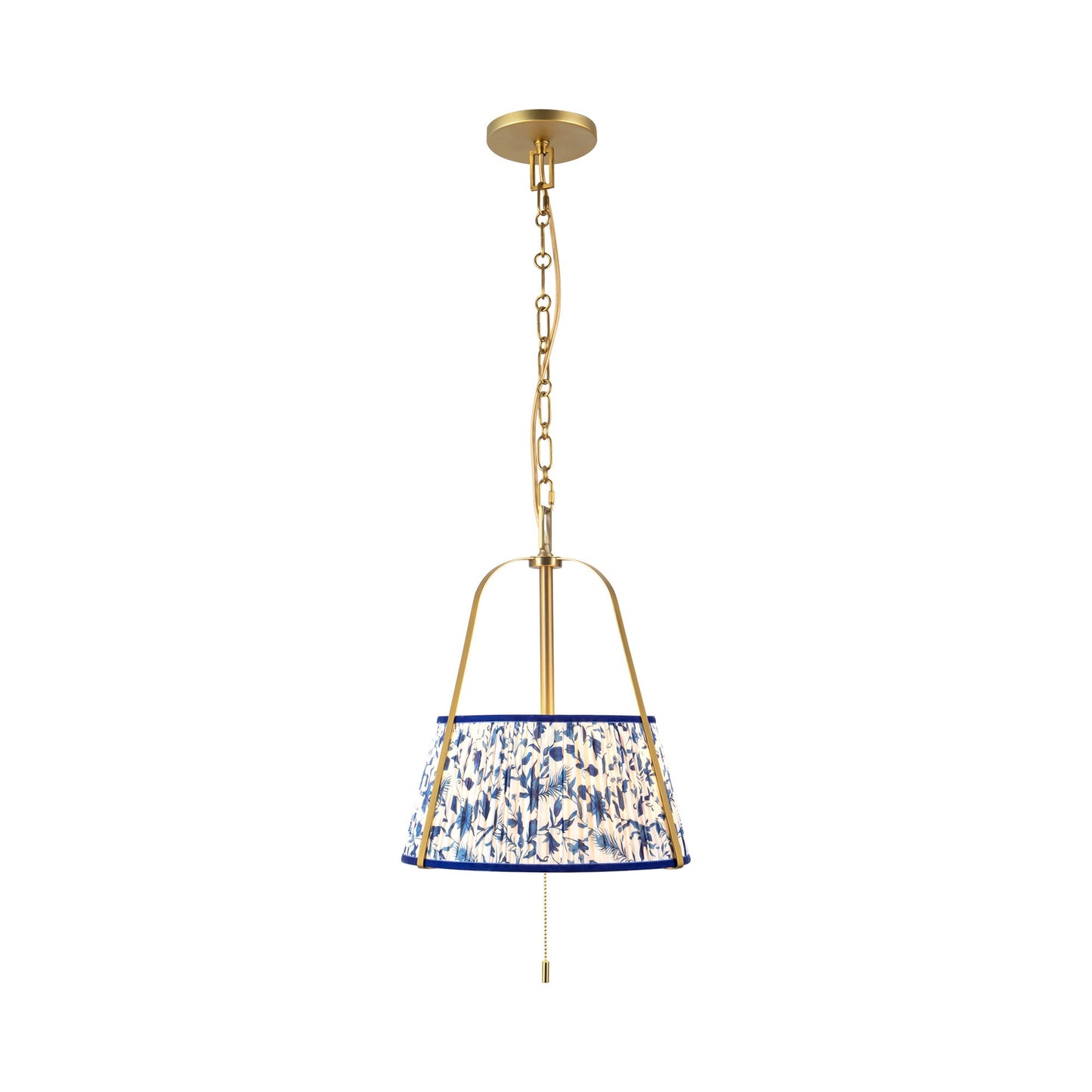 Scout Pendant Light in Brushed Gold/Blue Linen.