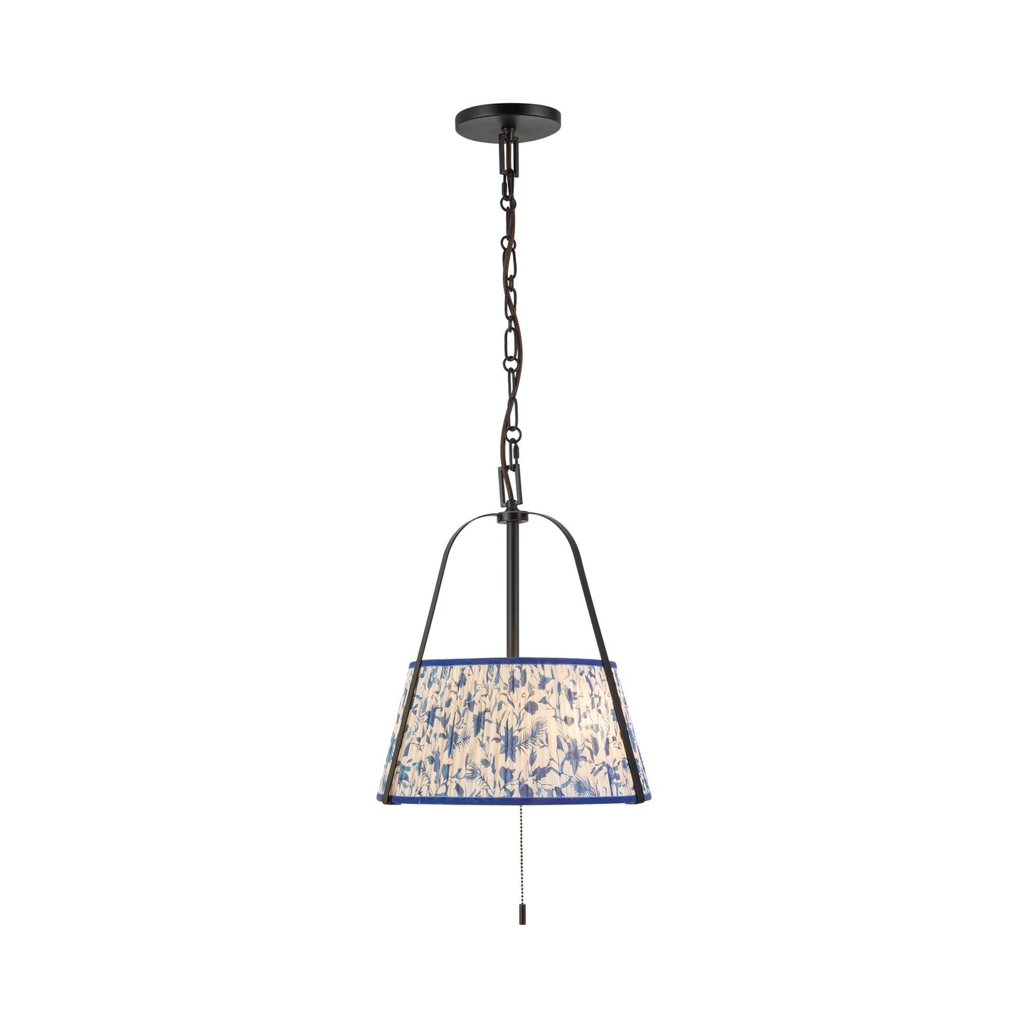 Scout Pendant Light in Matte Black/Blue Linen.