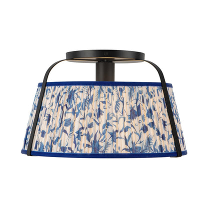 Scout Semi Flush Mount Ceiling Light in Matte Black/Blue Linen.