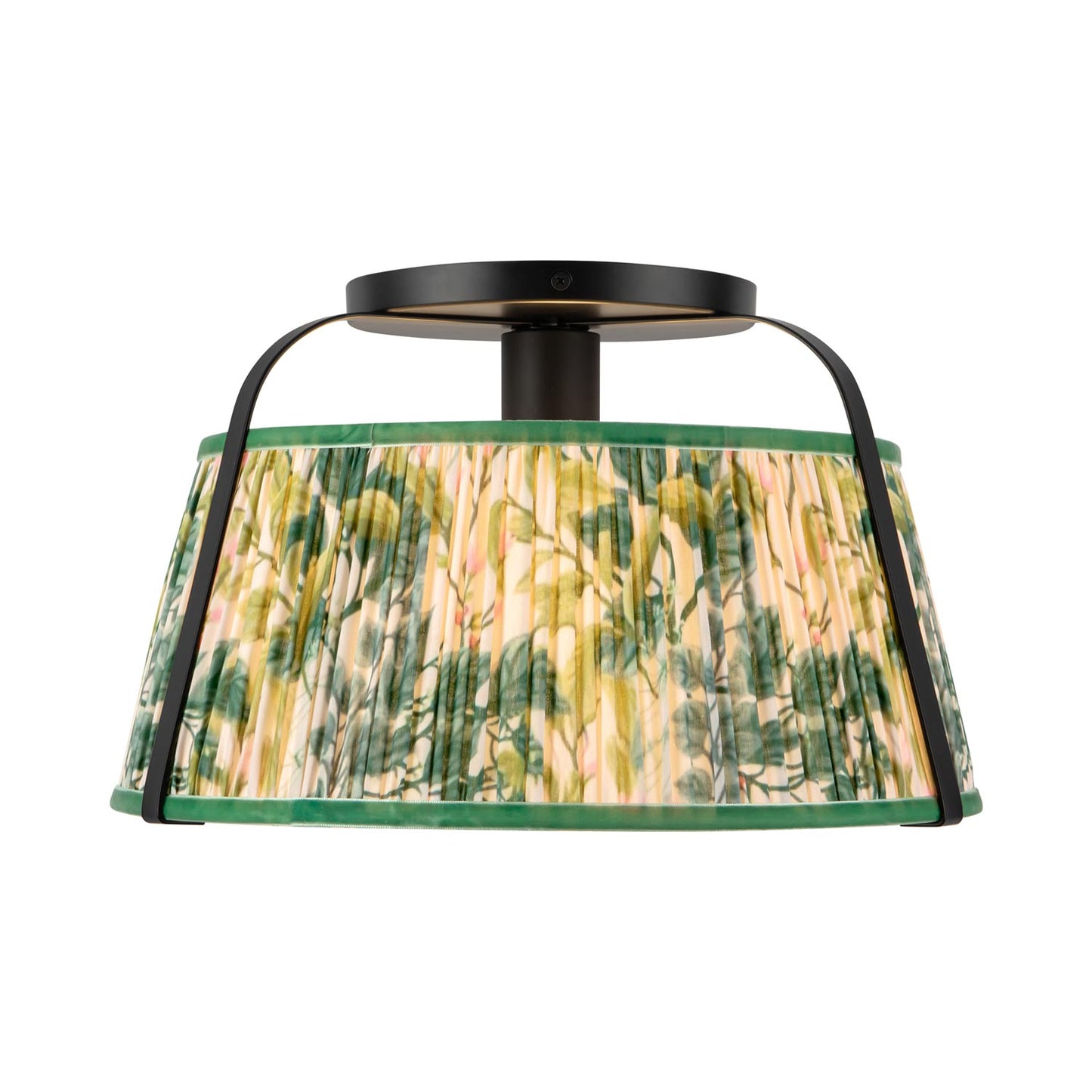 Scout Semi Flush Mount Ceiling Light in Matte Black/Green Linen.