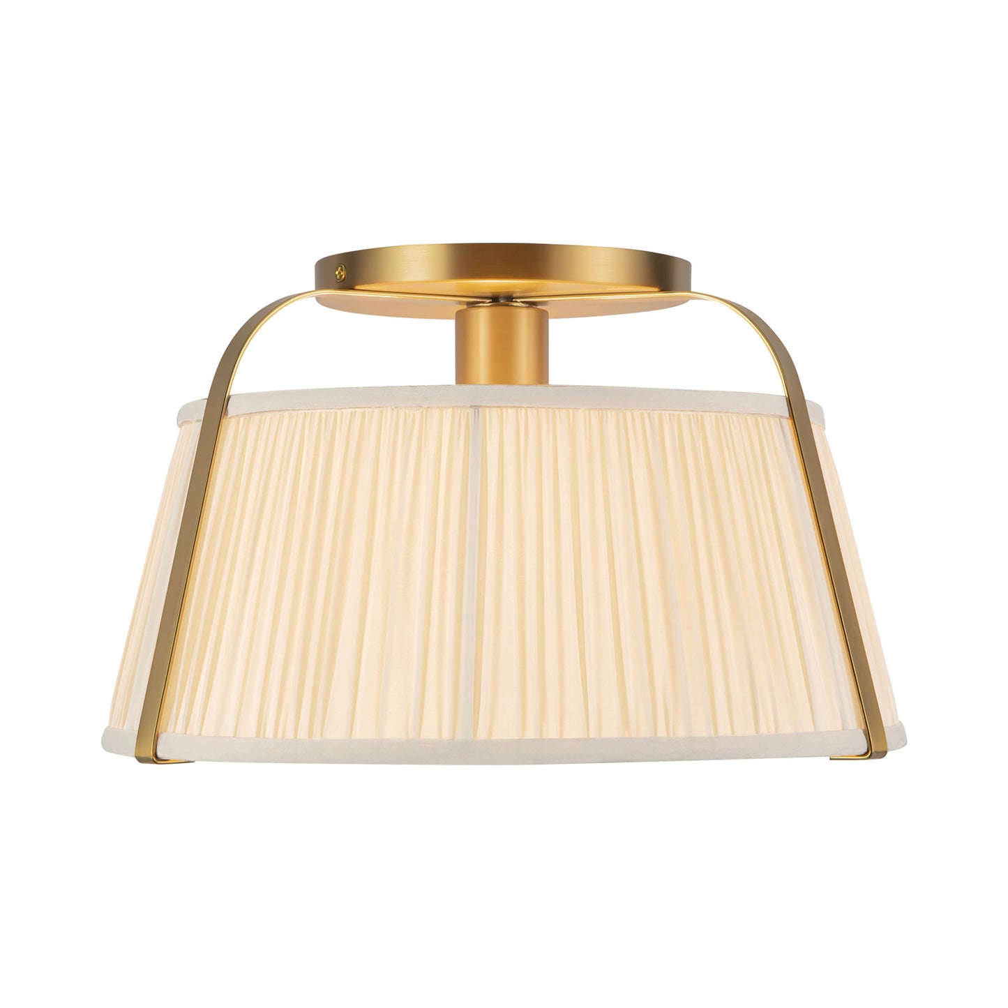 Scout Semi Flush Mount Ceiling Light in Brushed Gold/White Linen.
