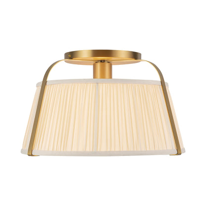 Scout Semi Flush Mount Ceiling Light in Brushed Gold/White Linen.