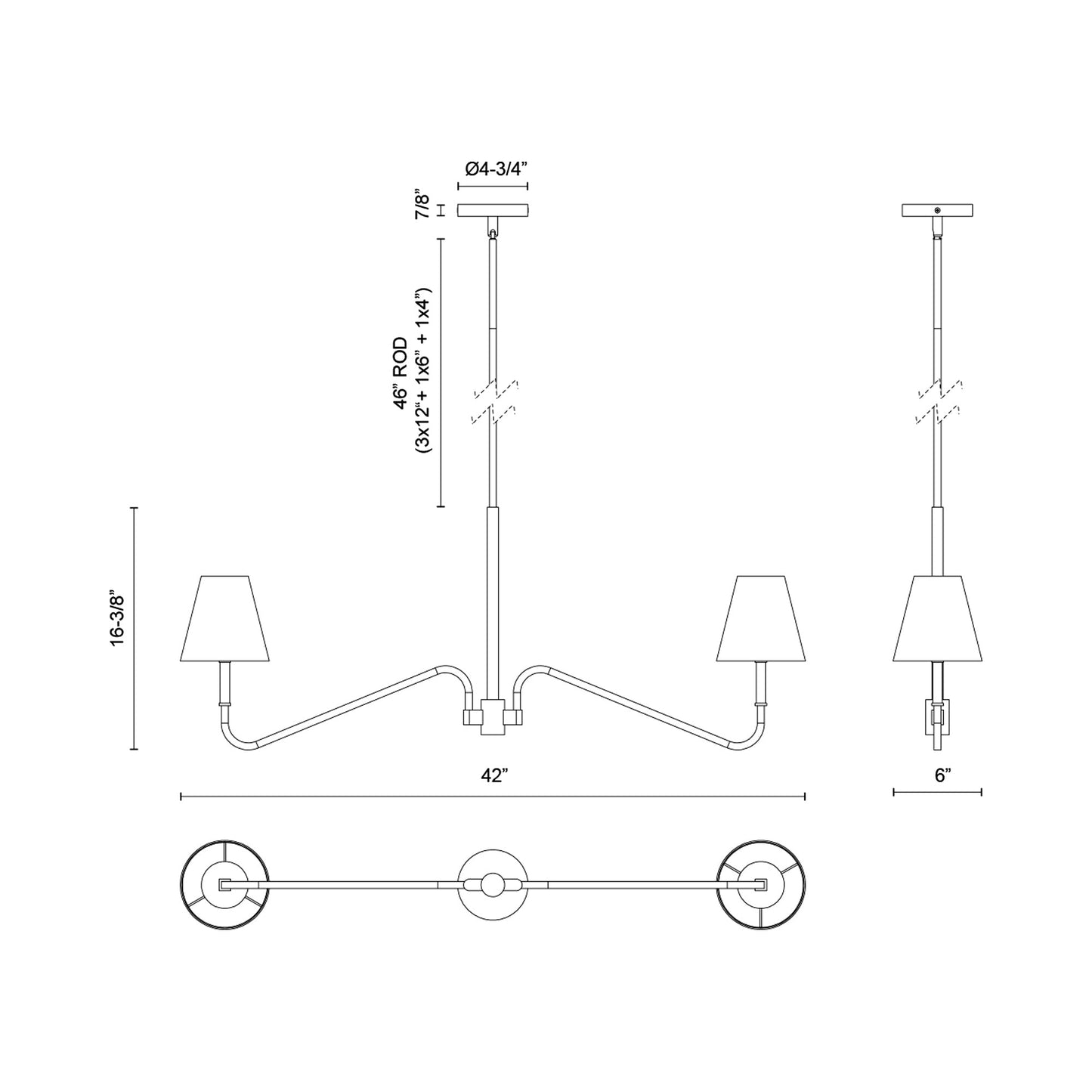 Sloan Linear Pendant Light - line drawing.