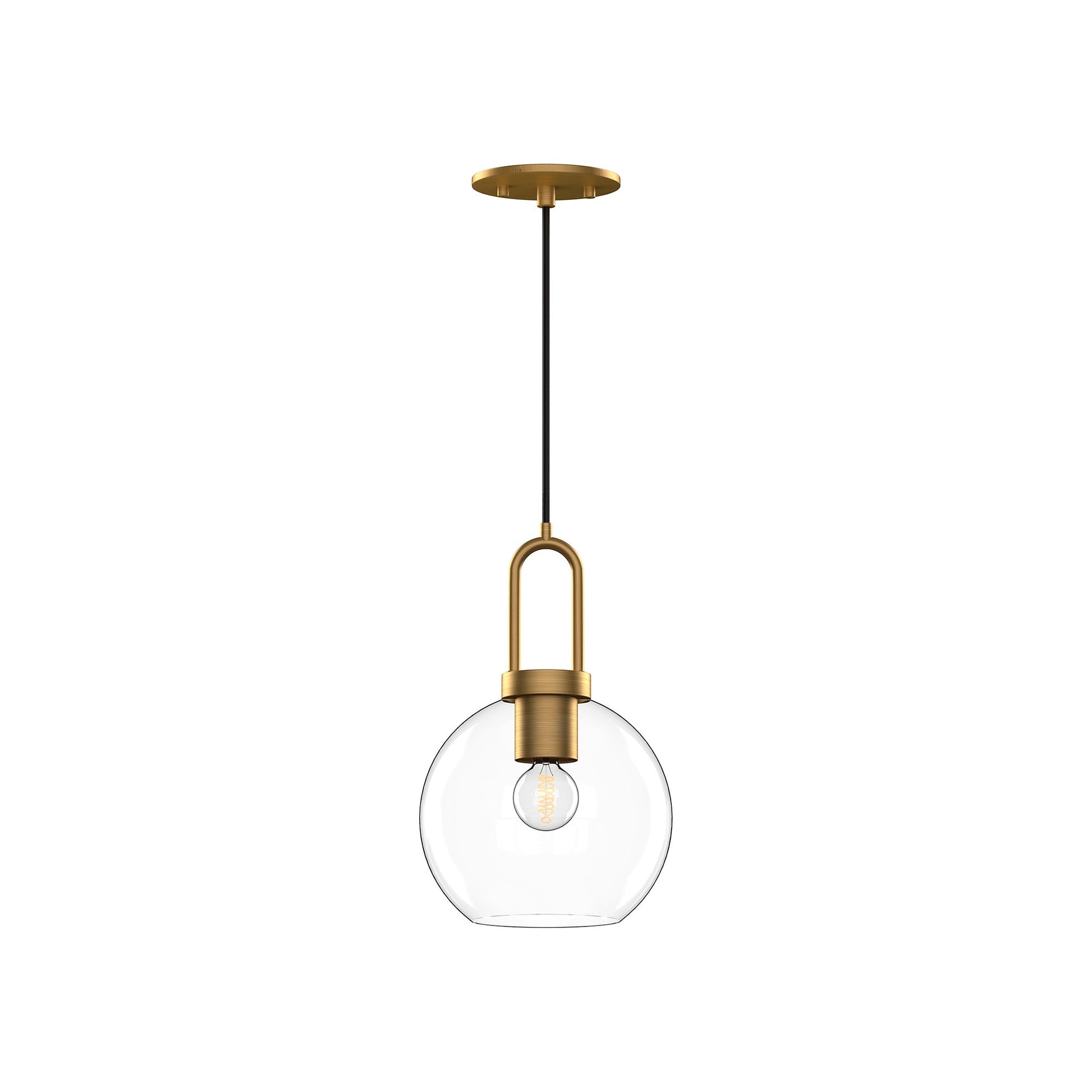 Soji Round Pendant Light in Aged Gold/Clear Glass (Small).