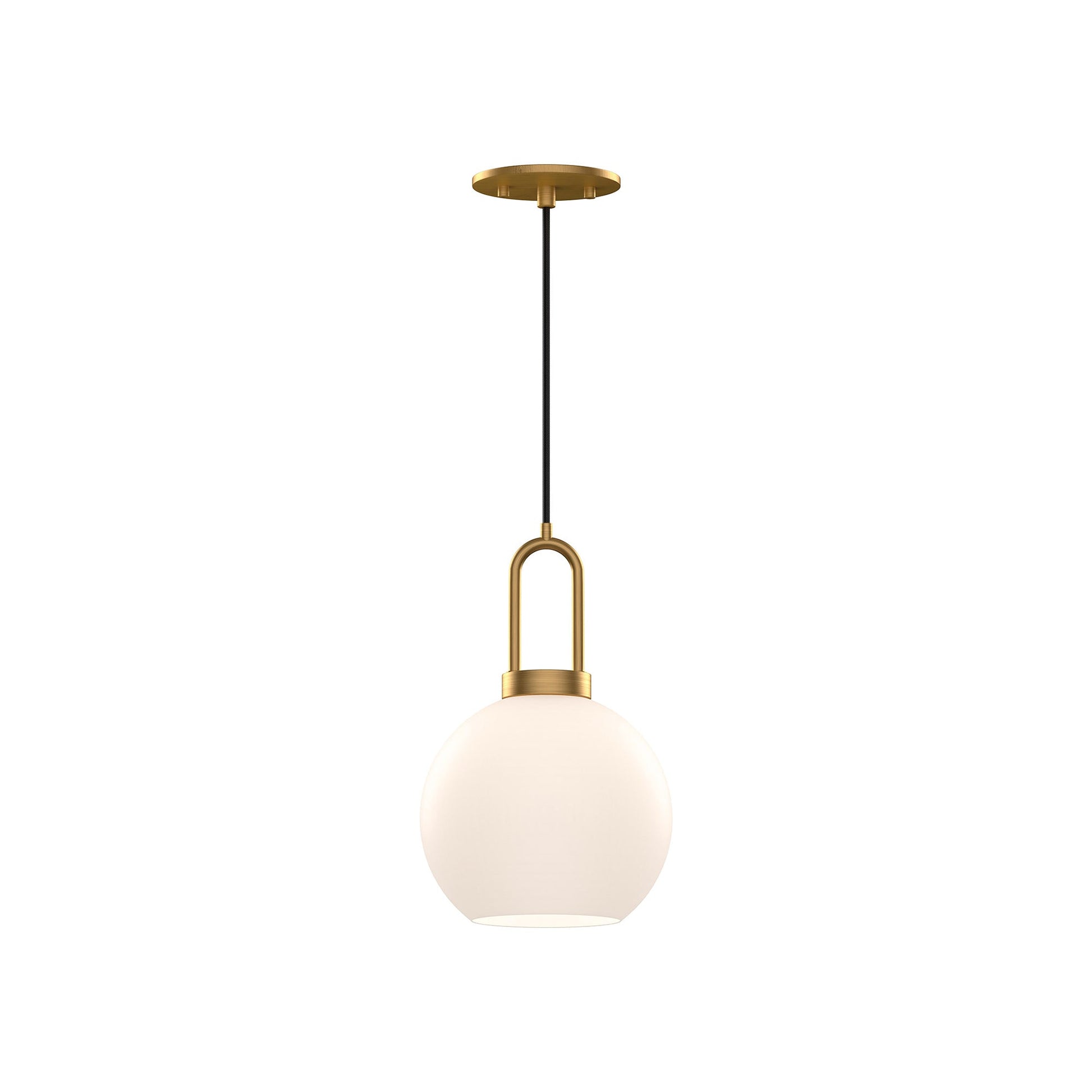 Soji Round Pendant Light in Aged Gold/Opal Matte Glass (Small).