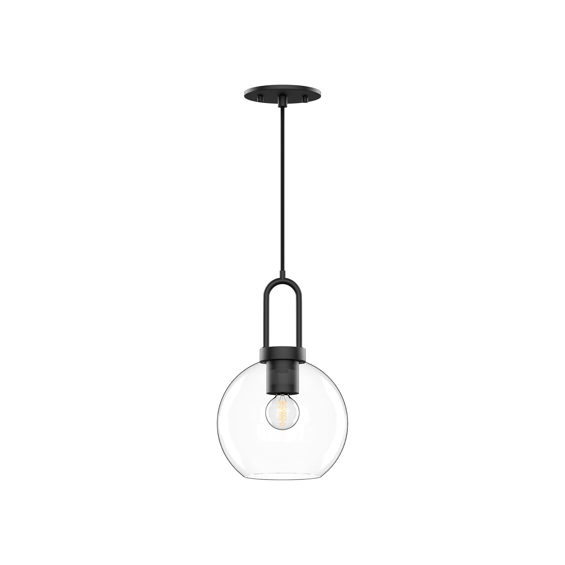 Soji Round Pendant Light in Matte Black/Clear Glass (Small).
