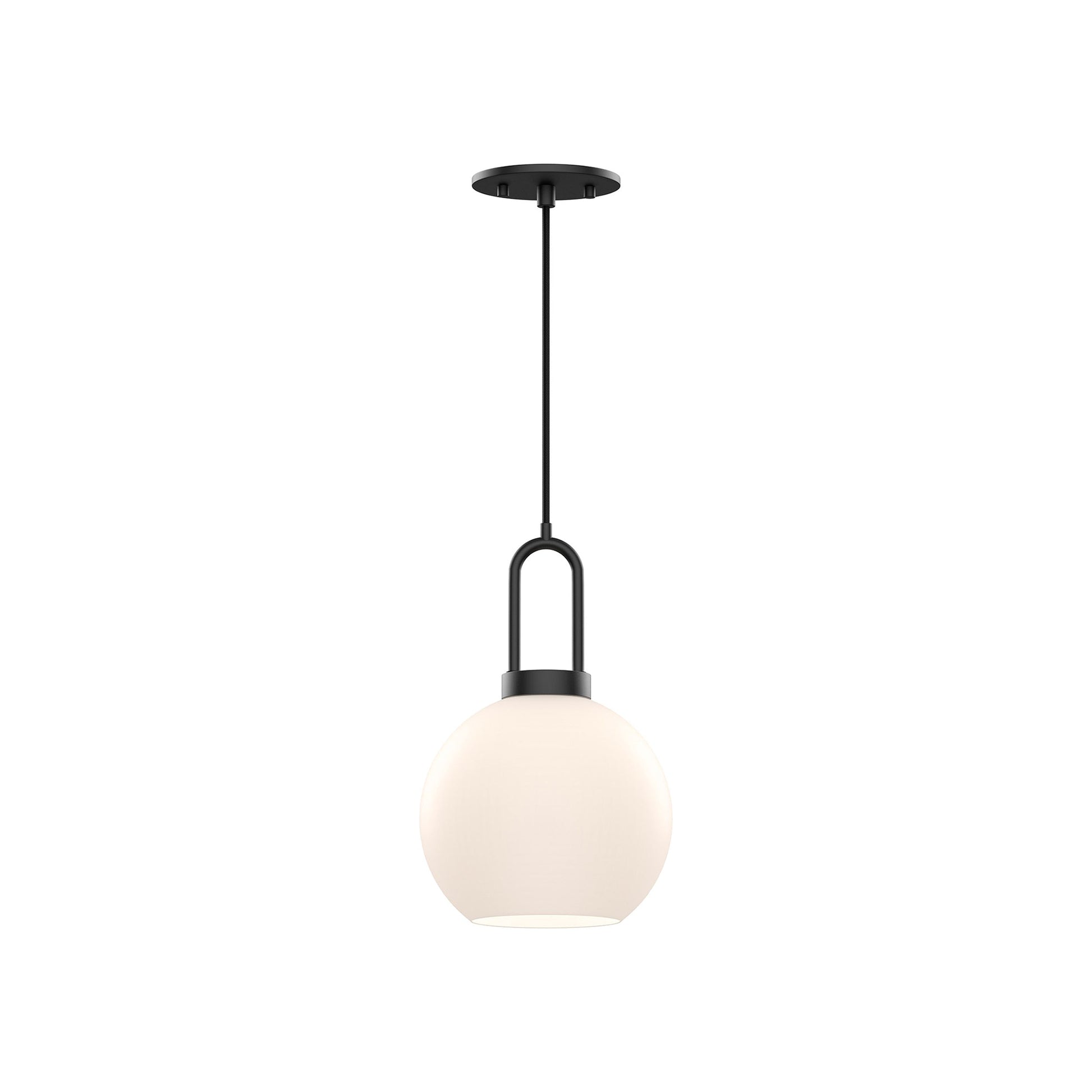 Soji Round Pendant Light in Matte Black/Opal Matte Glass (Small).