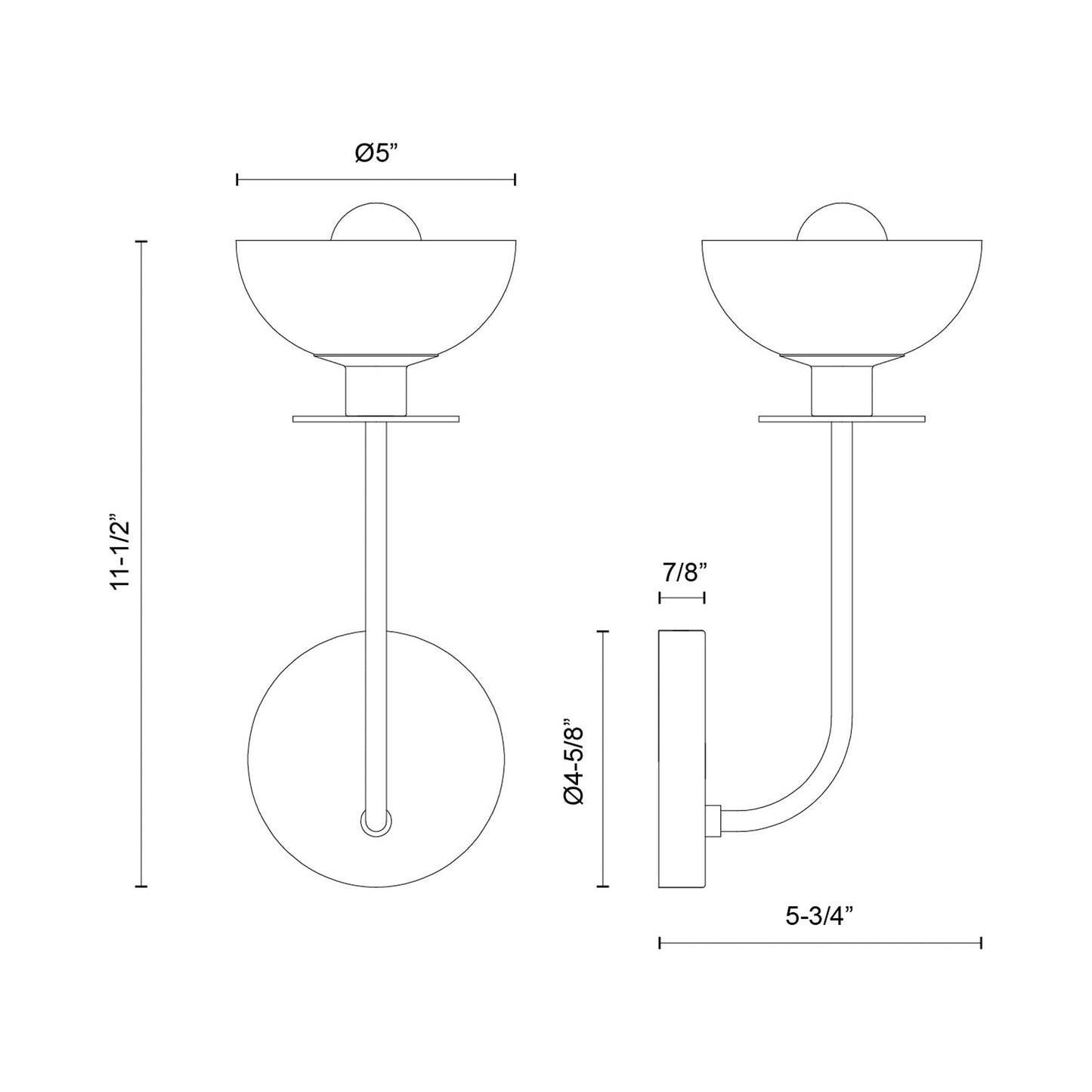 Sylvia 1-Light Bath Wall Light - line drawing.