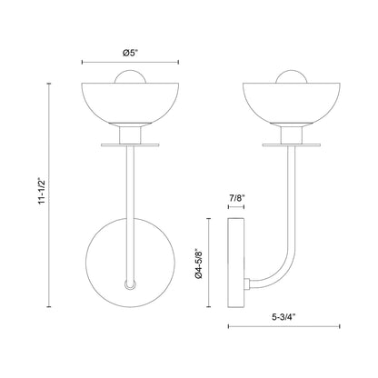 Sylvia 1-Light Bath Wall Light - line drawing.