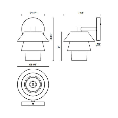 Tetsu Vanity Wall Light - line drawing.