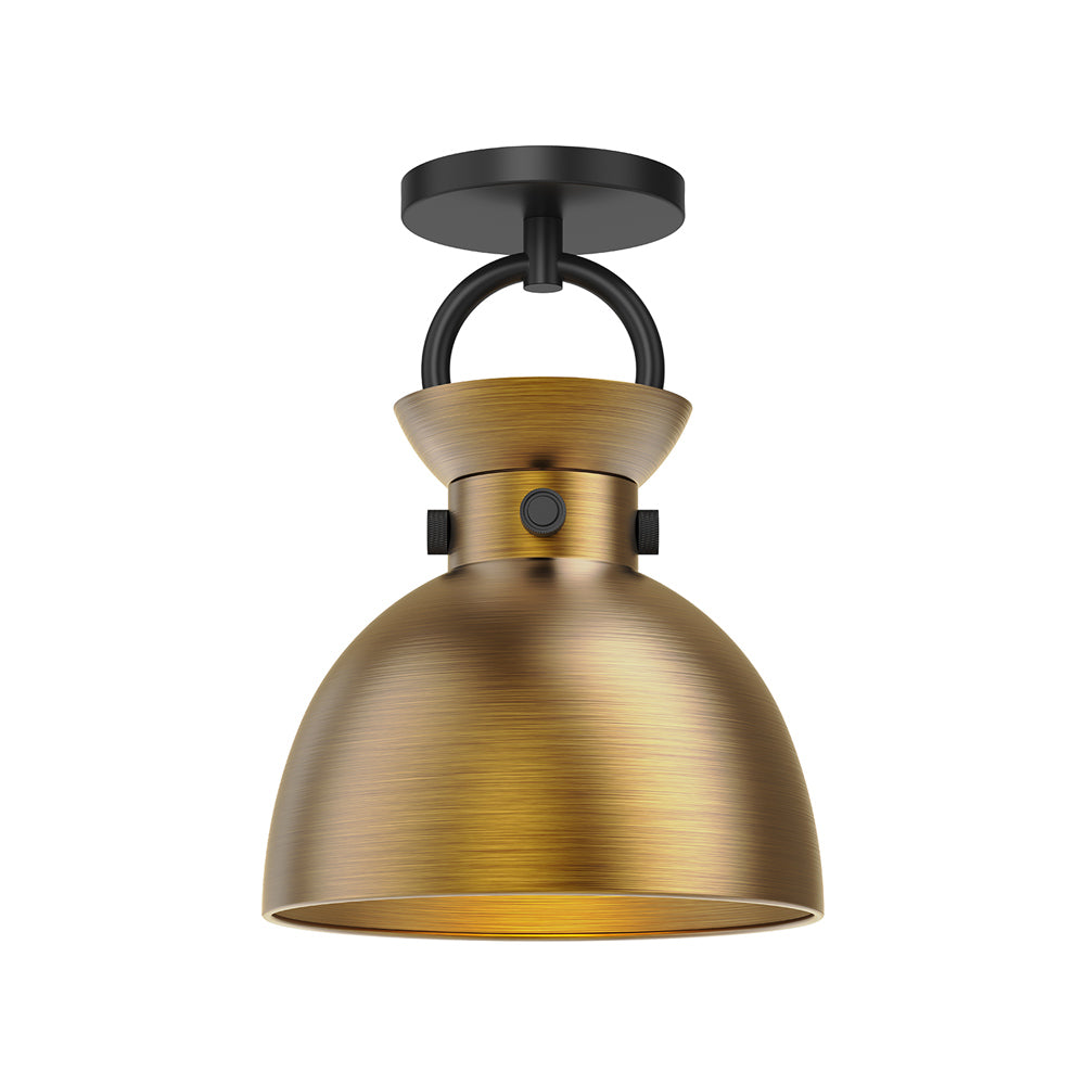 Waldo Semi Flush Mount Ceiling Light in Matte Black/Aged Gold.