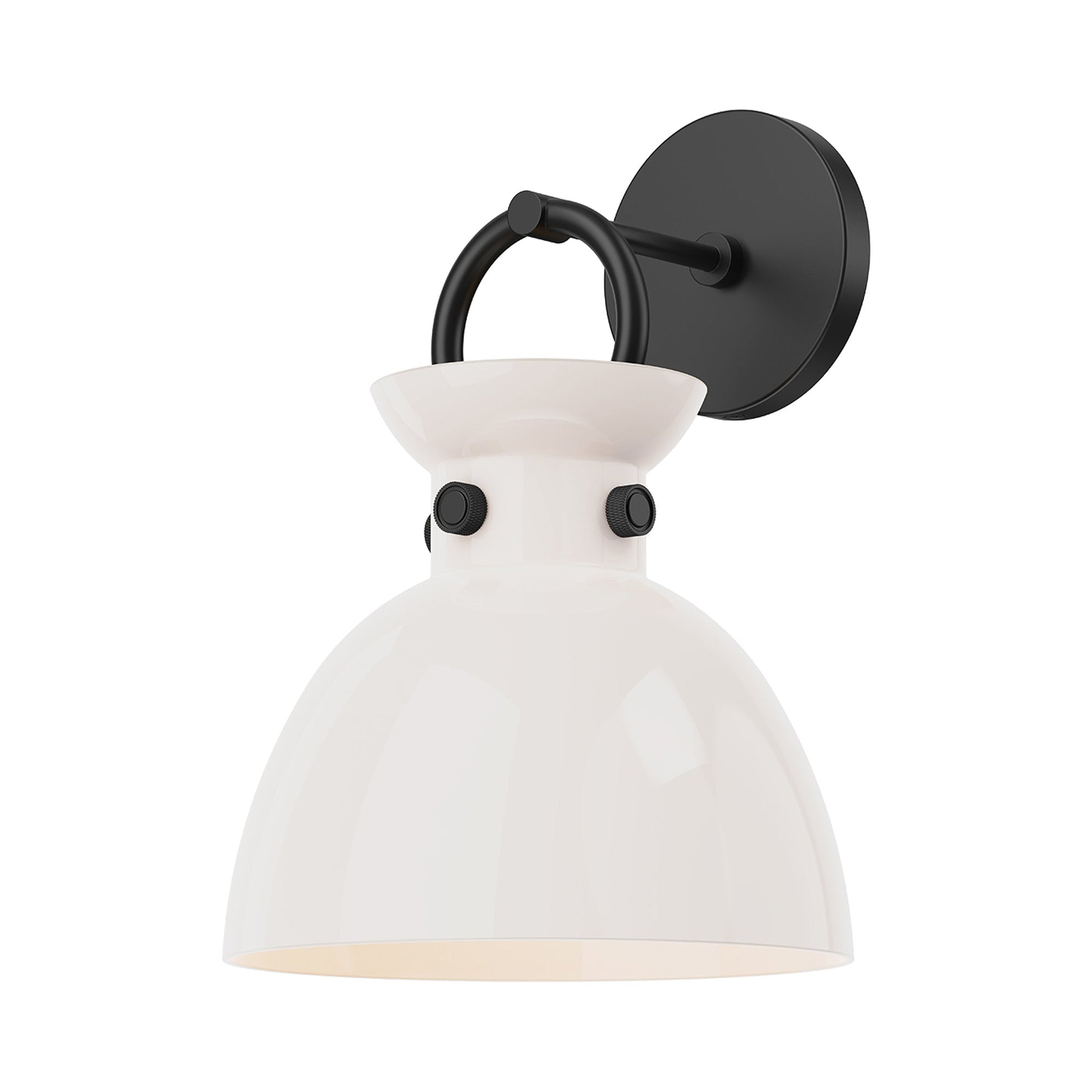 Waldo Vanity Wall Light in Matte Black/Glossy Opal Glass.