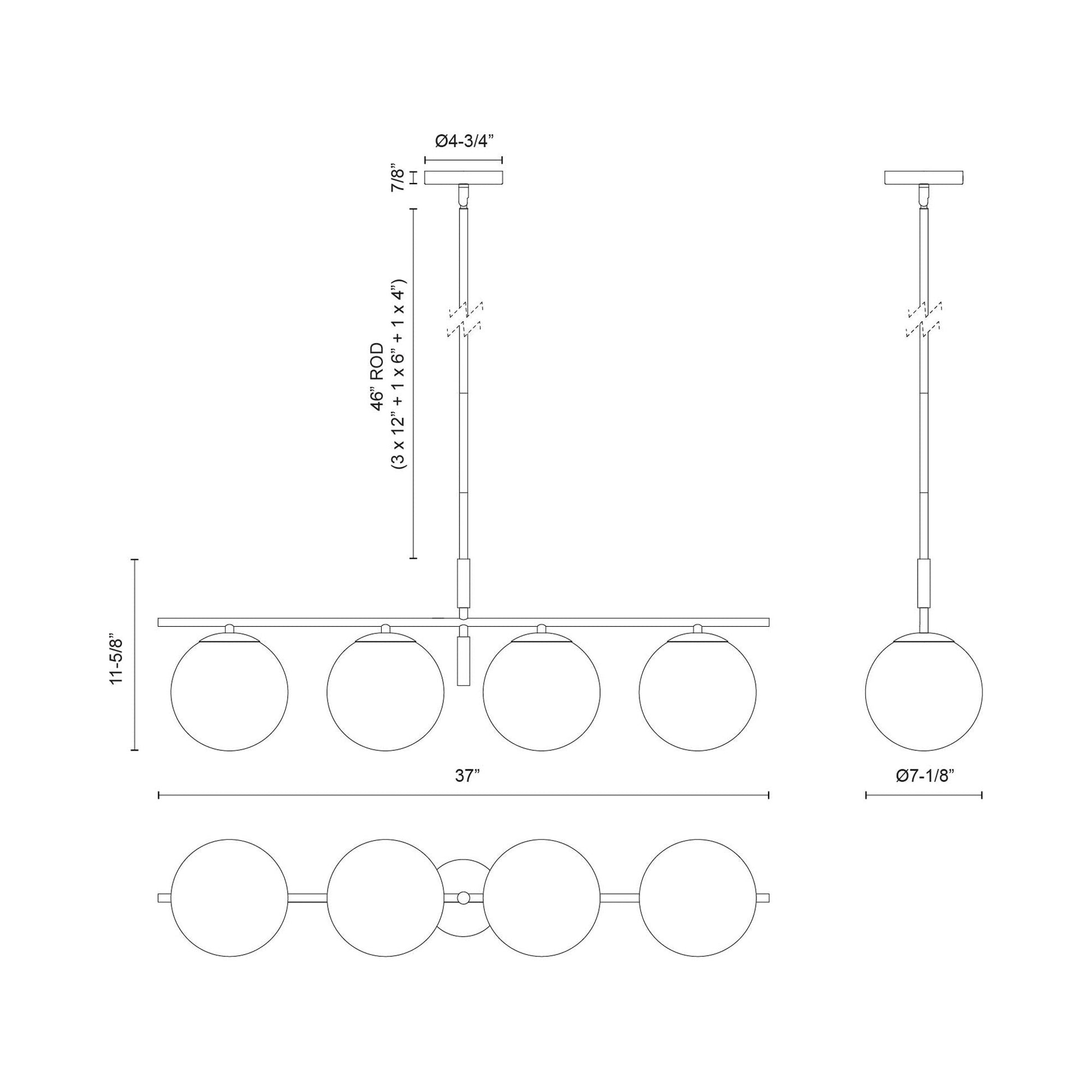 Zuri Linear Pendant Light - line drawing.