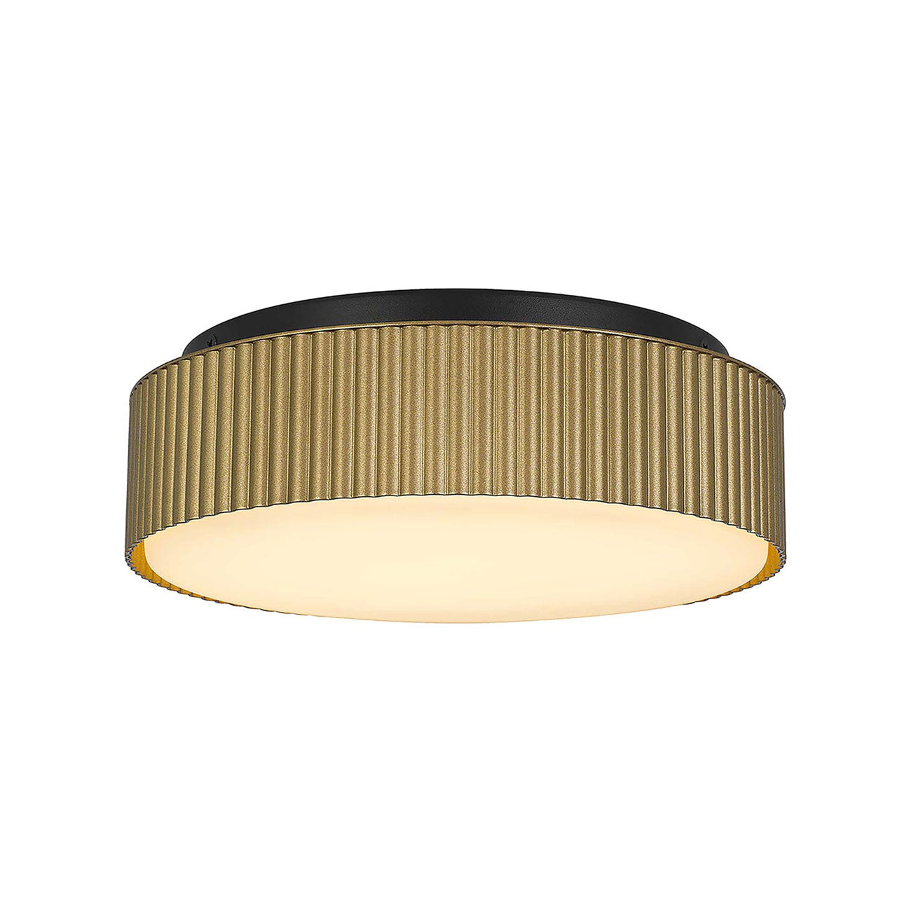 Channel Outdoor LED Flush Mount Ceiling Light in Painted Brass (9-Inch).