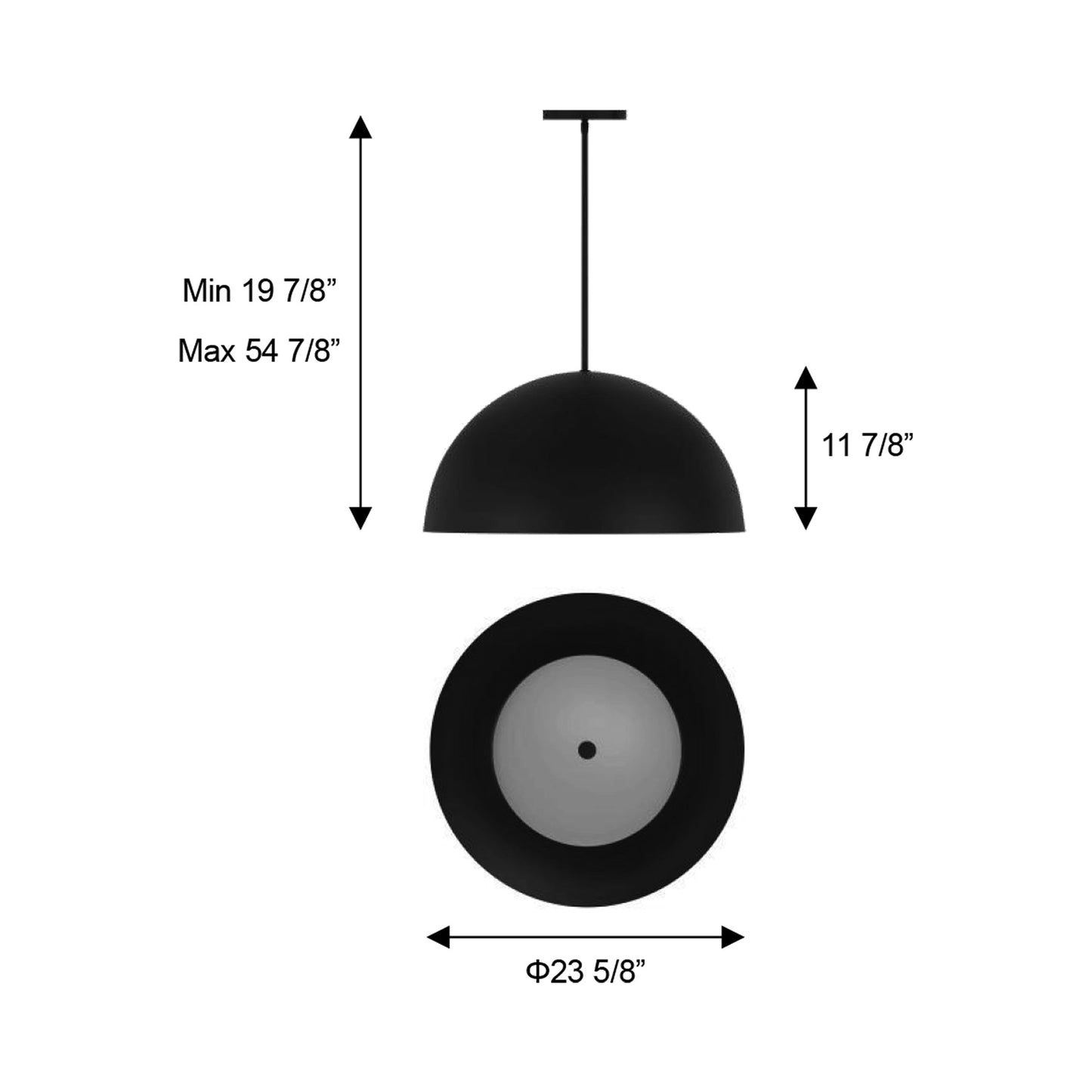 Half Round Outdoor LED Pendant Light - line drawing.