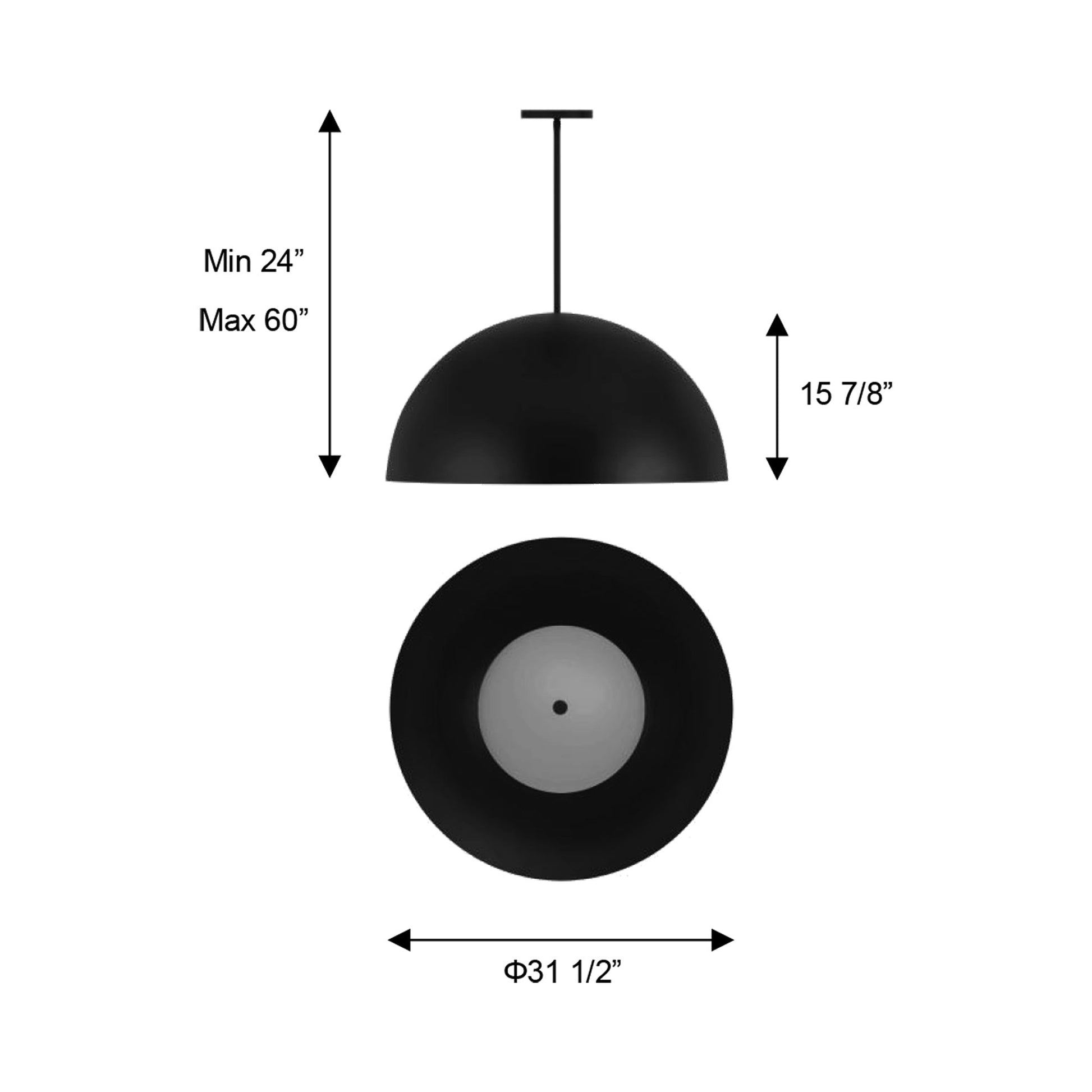 Half Round Outdoor LED Pendant Light - line drawing.