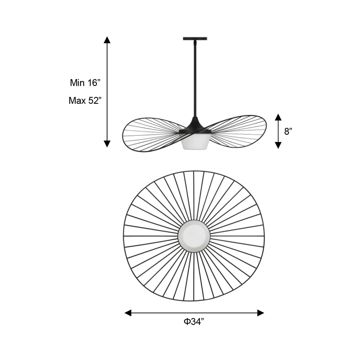 New Wave Outdoor LED Pendant Light - line drawing.