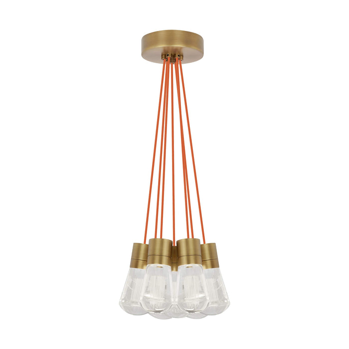 Alva 7-Light LED Pendant Light in Aged Brass/Orange.