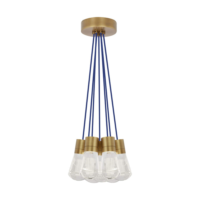 Alva 7-Light LED Pendant Light in Aged Brass/Blue.