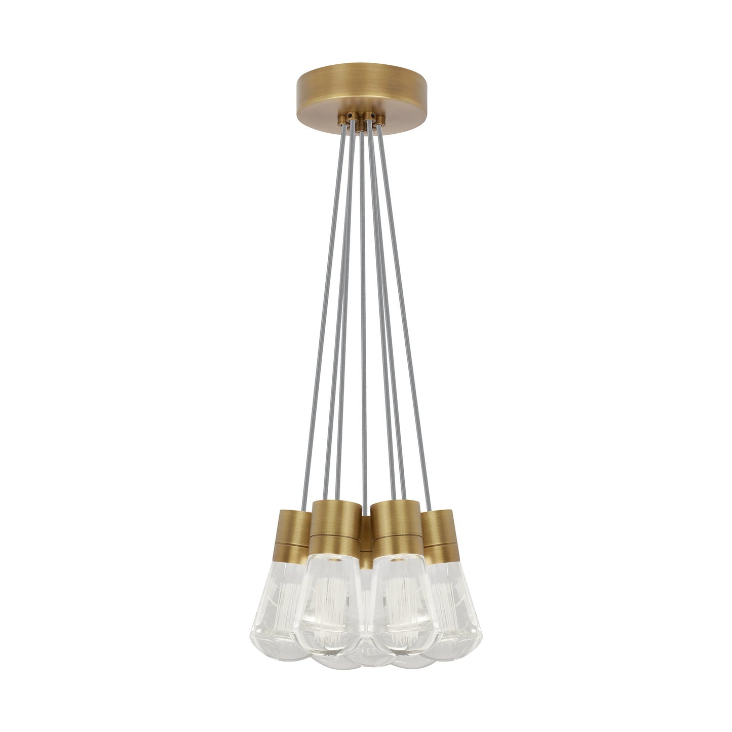 Alva 7-Light LED Pendant Light in Aged Brass/Gray.