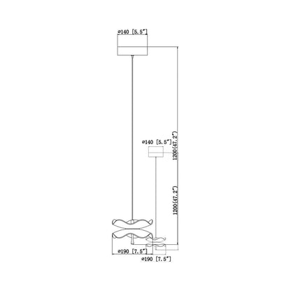 Butterfly LED Pendant Light - line drawing.