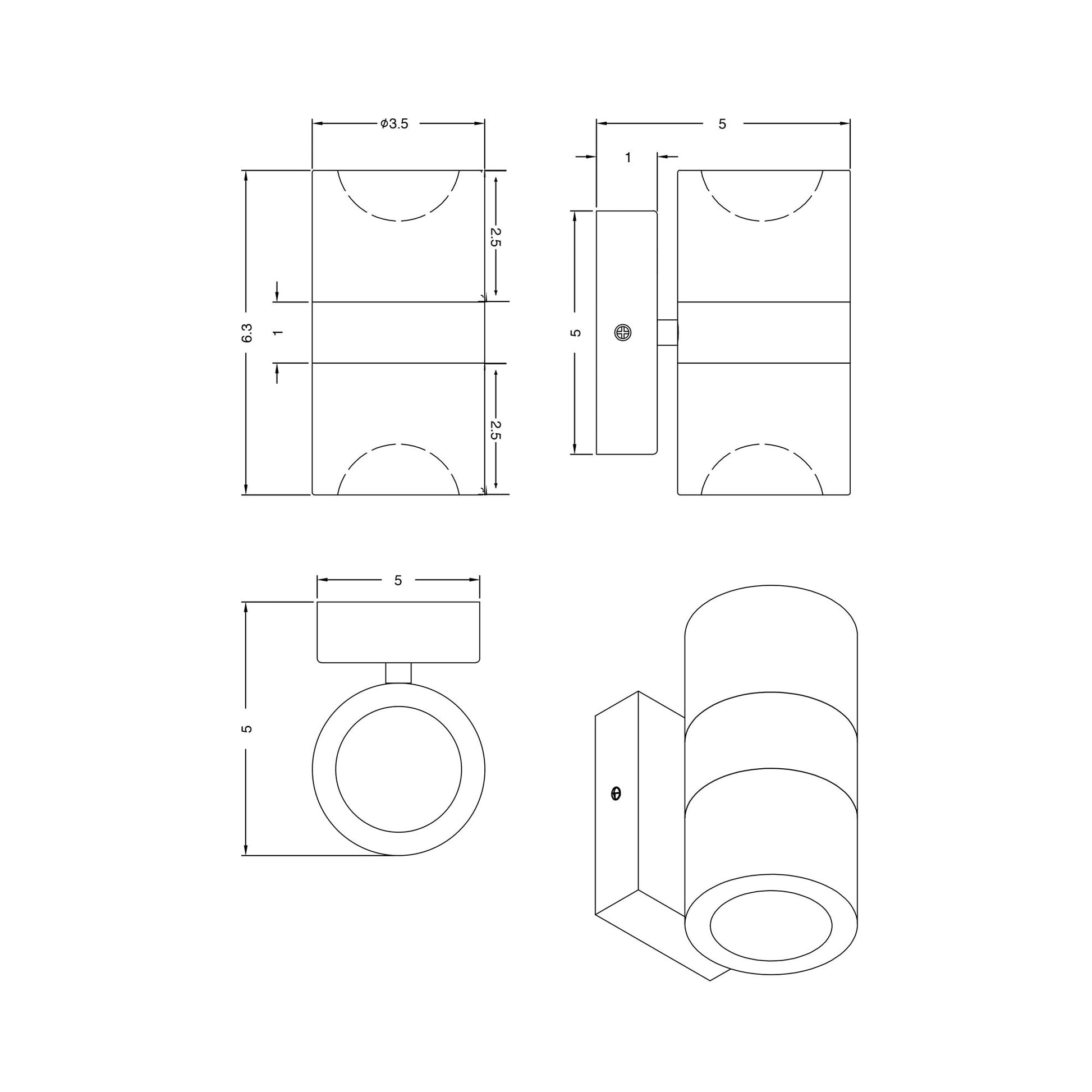 H2O LED Wall Light - line drawing.