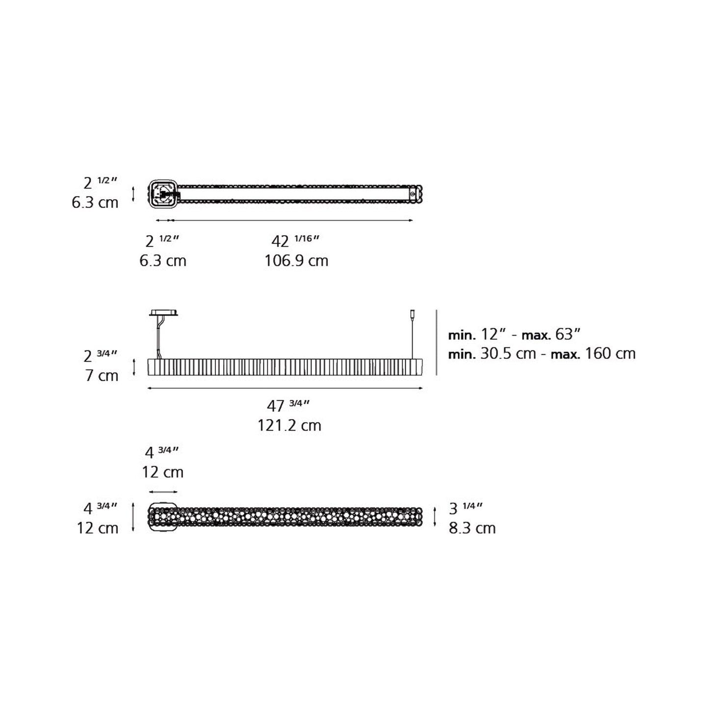 Calipso LED Linear Suspension Light - line drawing.