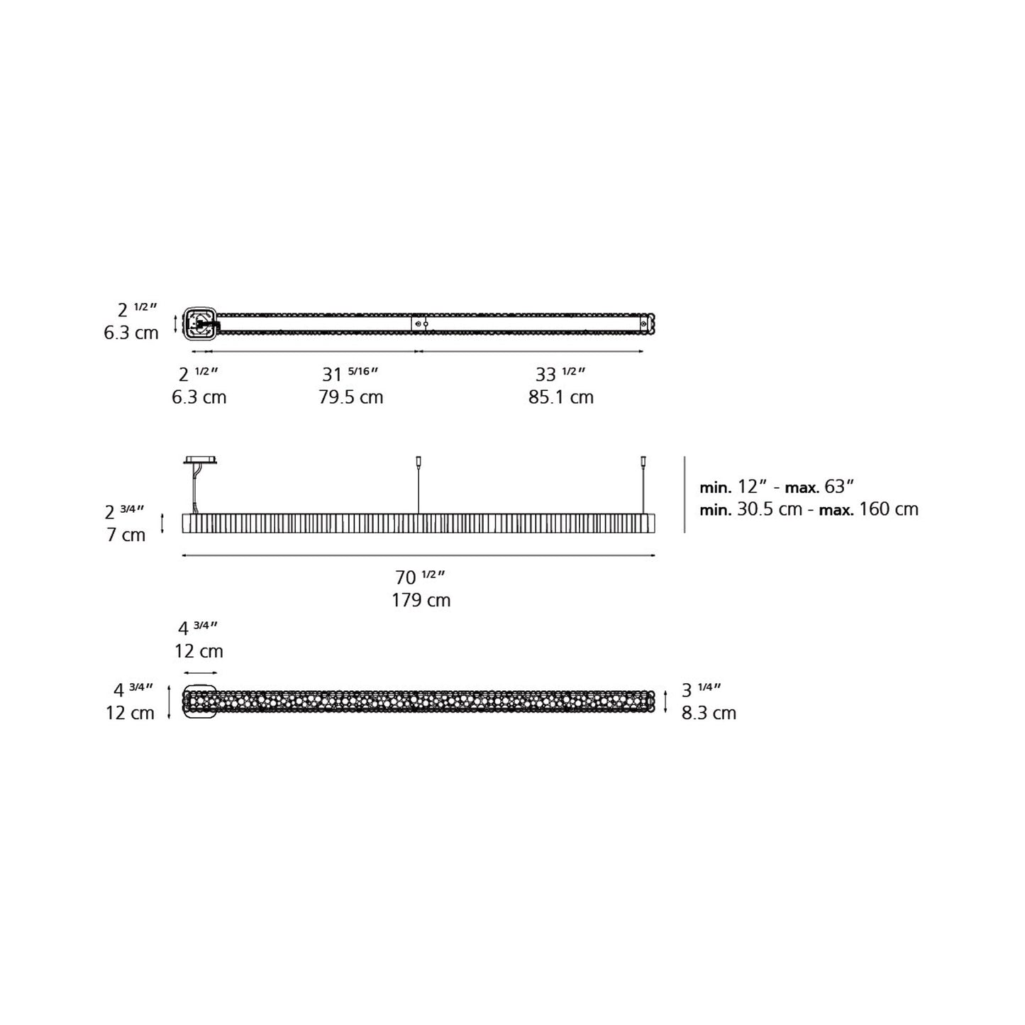 Calipso LED Linear Suspension Light - line drawing.