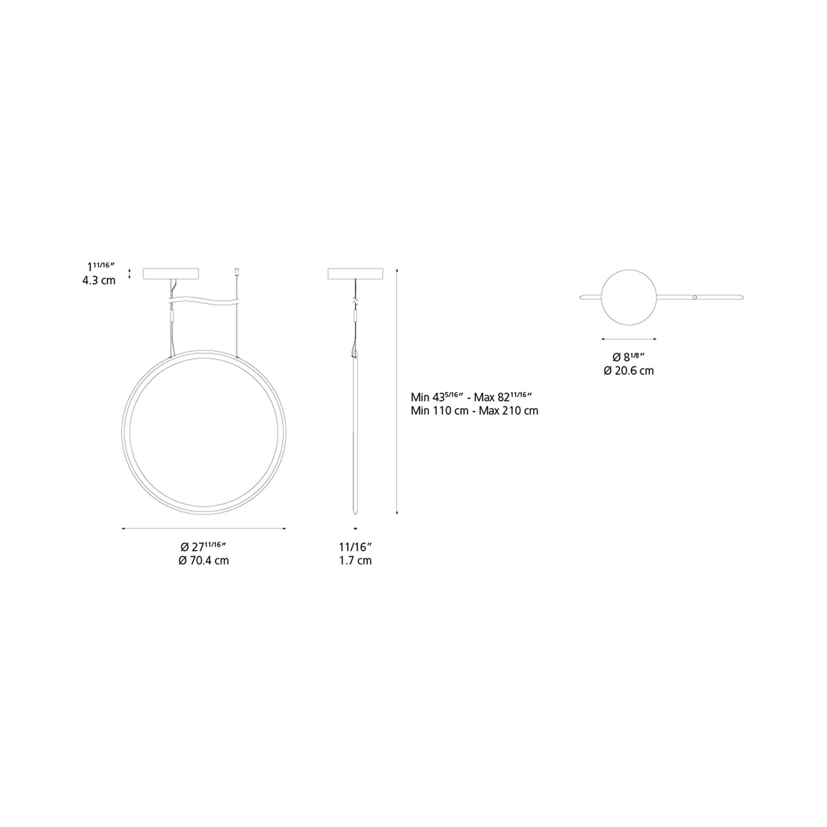 Discovery LED Vertical Suspension Light - line drawing.