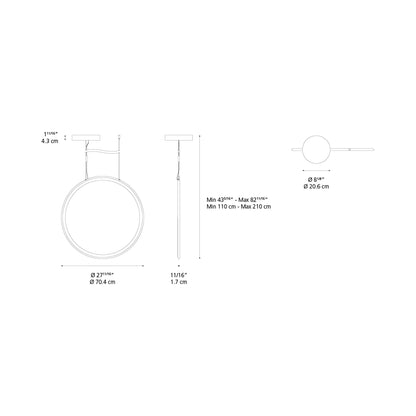Discovery LED Vertical Suspension Light - line drawing.