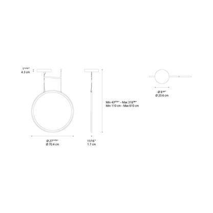 Discovery LED Vertical Suspension Light - line drawing.