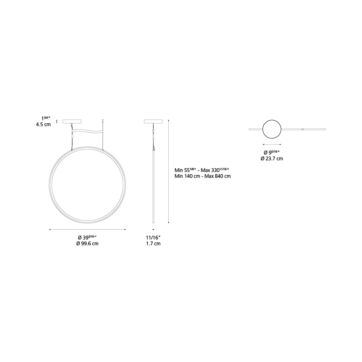 Discovery LED Vertical Suspension Light - line drawing.