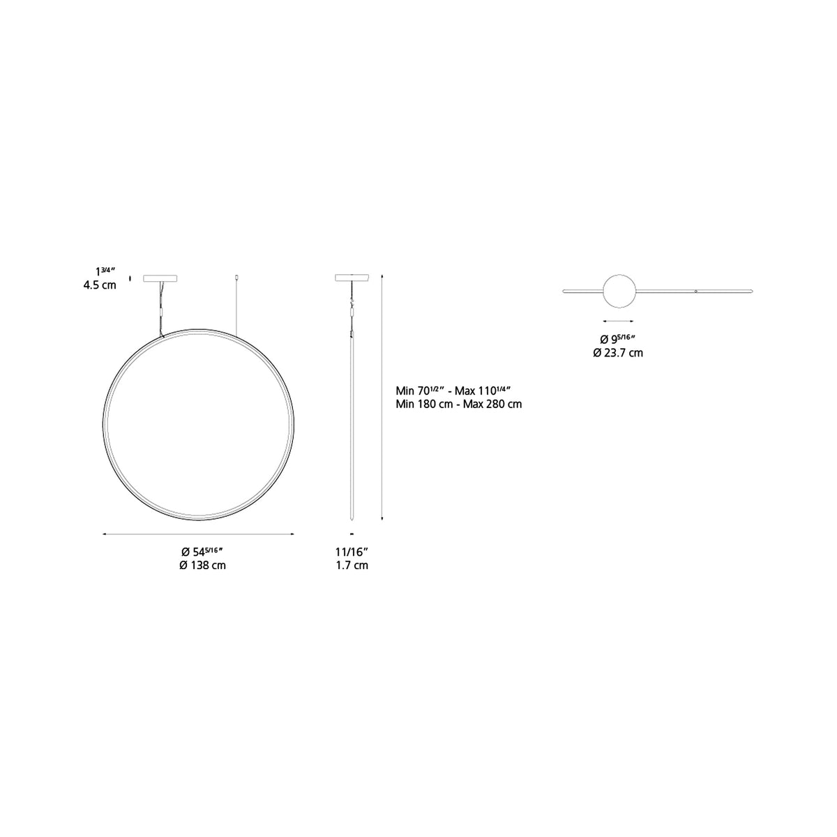 Discovery LED Vertical Suspension Light - line drawing.