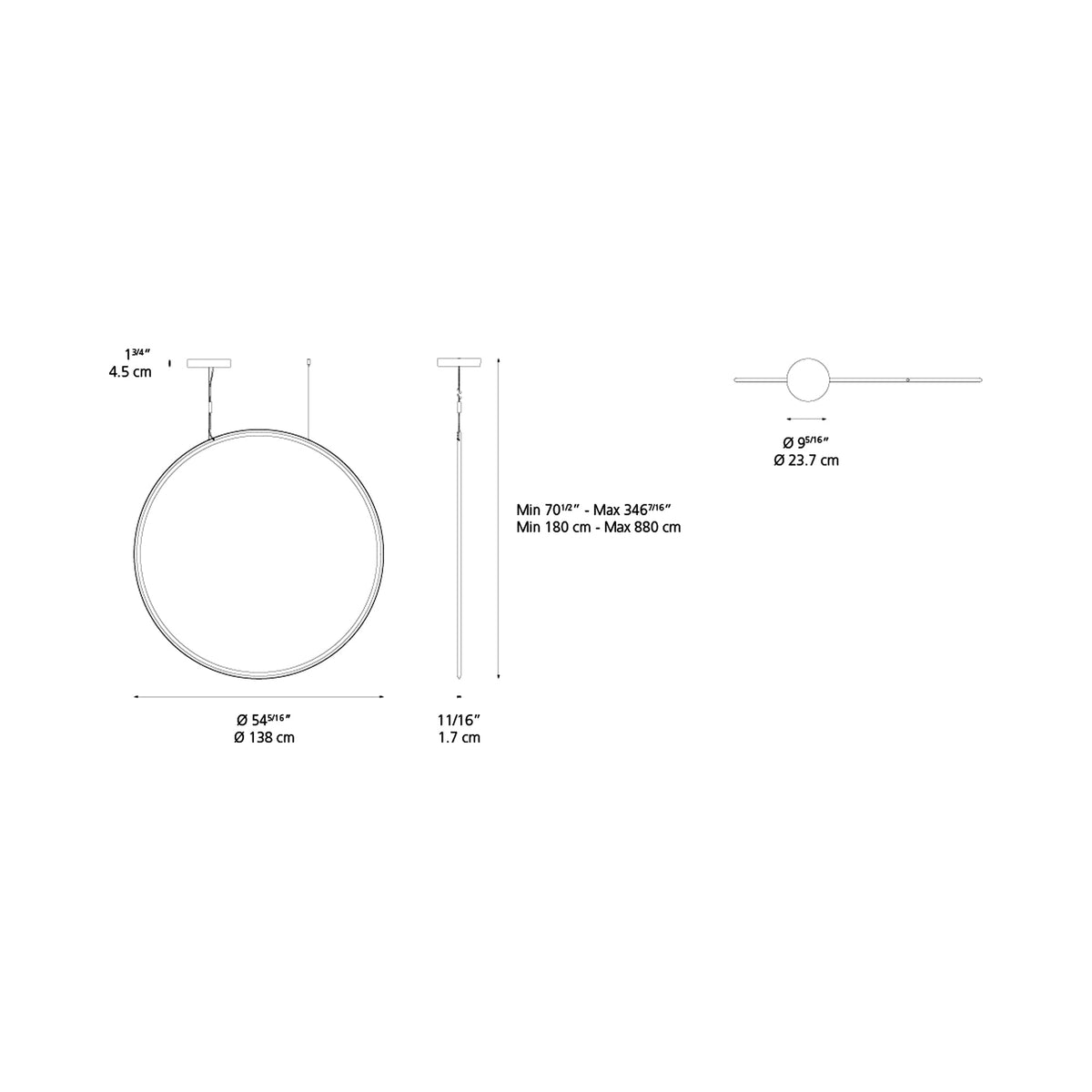 Discovery LED Vertical Suspension Light - line drawing.