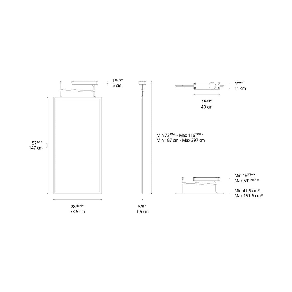 Discovery Space Rectangular LED Pendant Light - line drawing.