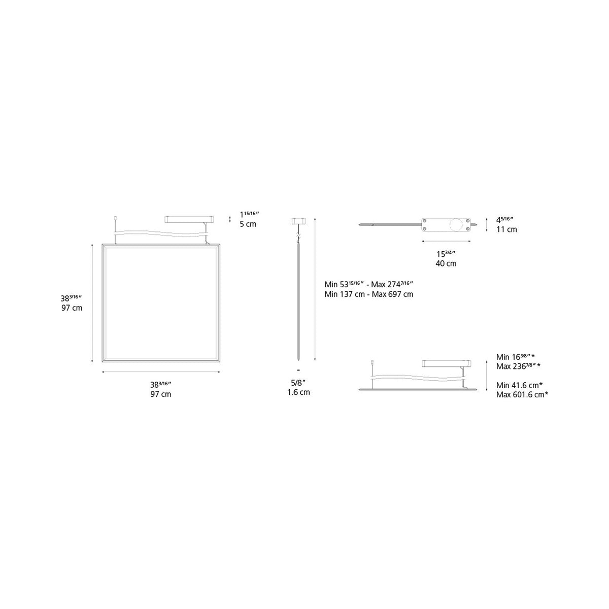 Discovery Space Square LED Pendant Light - line drawing.