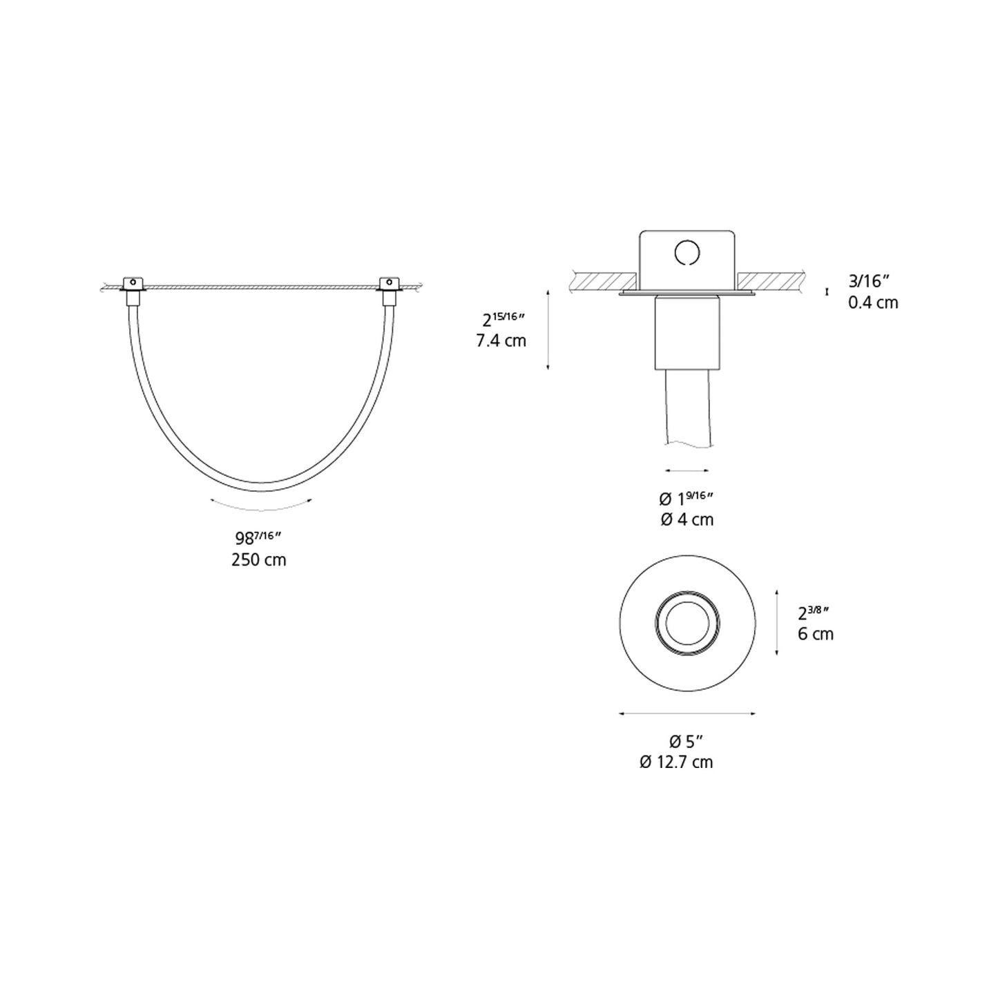 La Linea LED Ceiling Light - line drawing.